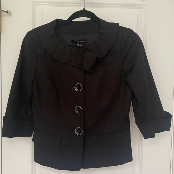 Etcetera Jackie-O Black Womens Jacket Ruffle Neck Buttons Retro Cuff Detai… - Picture 1 of 3